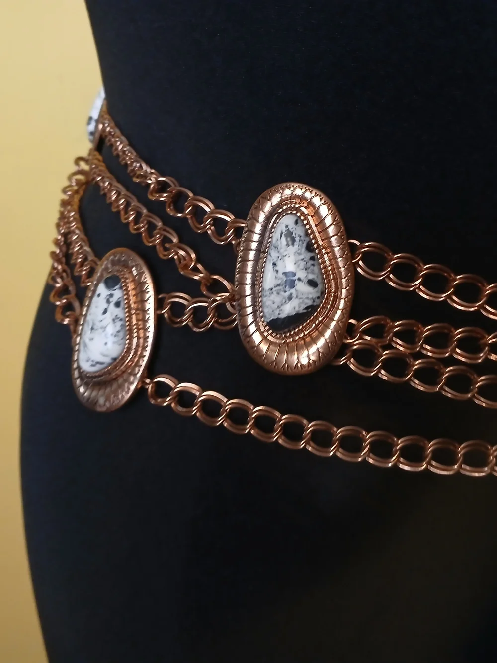 Copper Chain Multi-Strand Waist Belt with White Stone Accents